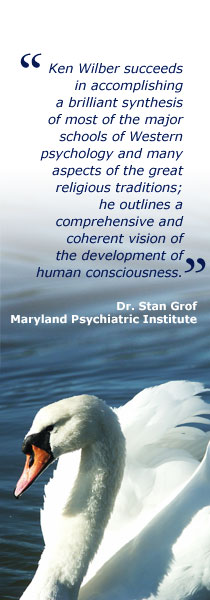 Personal coaching, image of swan with quote: &ldquo;Ken Wilber succeeds in accomplishing a brilliant synthesis of most of the major schools of Western psychology and many aspects of the great religious traditions; he outlines a comprehensive and coherent vision of the development of human consciousness
